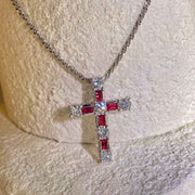 Pigeon Blood Ruby Cross Diamond Necklace D0.56 d0.96ct 18K Gold